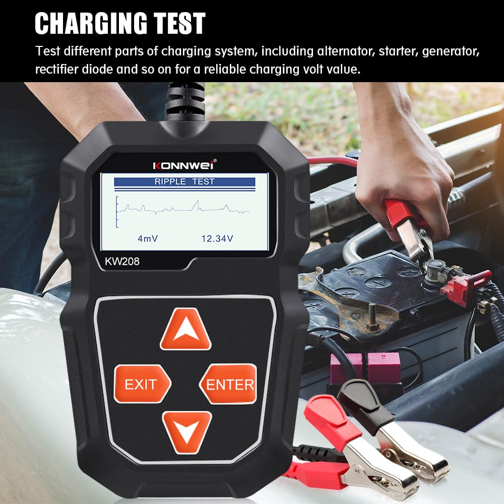KONNWEI KW208 12V Car Battery Tester, 100-2000 CCA Load Tester Automotive Alternator Tester Digital Auto Battery Analyzer Charging Cranking System Tester for Truck Marine Motorcycle SUV Boat