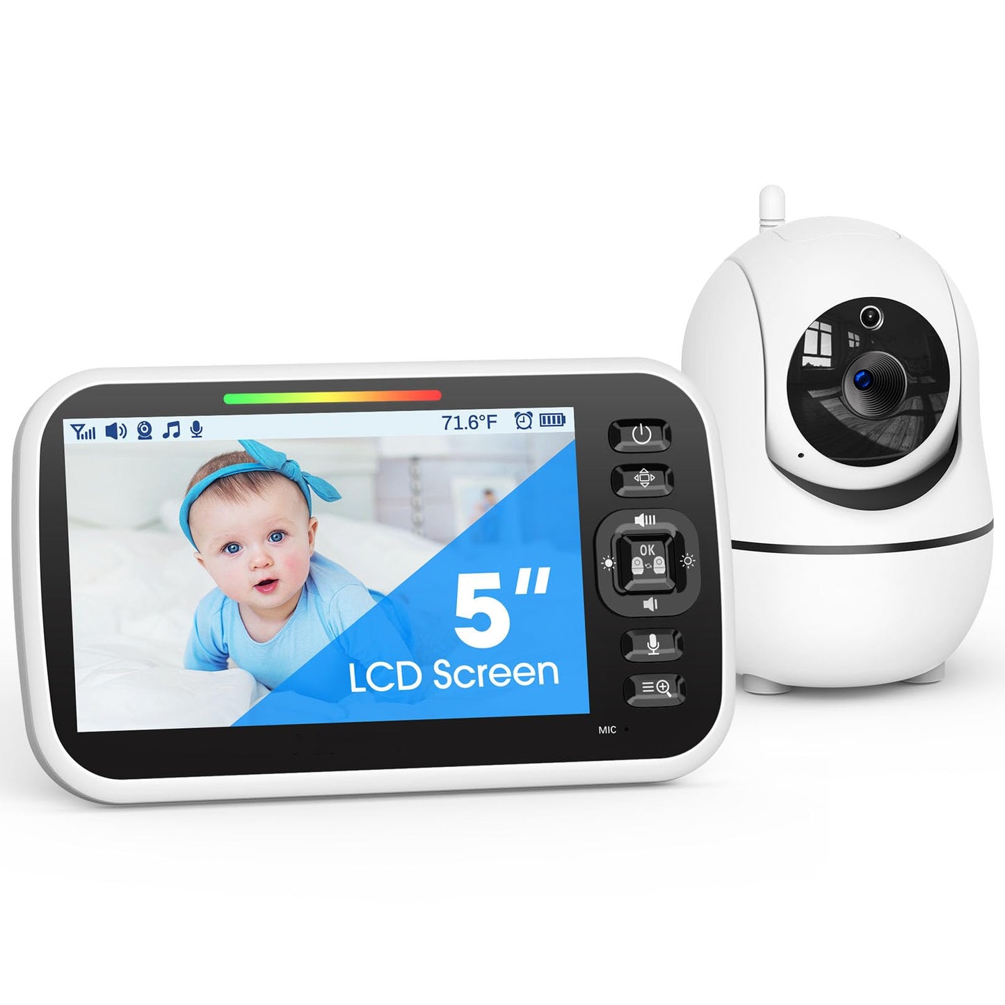 Baby Monitor with Camera and Audio - 5” Display Video Baby Monitor with 29 Hour Battery Life, Remote Pan & Tilt, 2X Zoom,Auto Night Vision, 2 Way Talk, Temperature Sensor,Lullabies,960 Feet Range