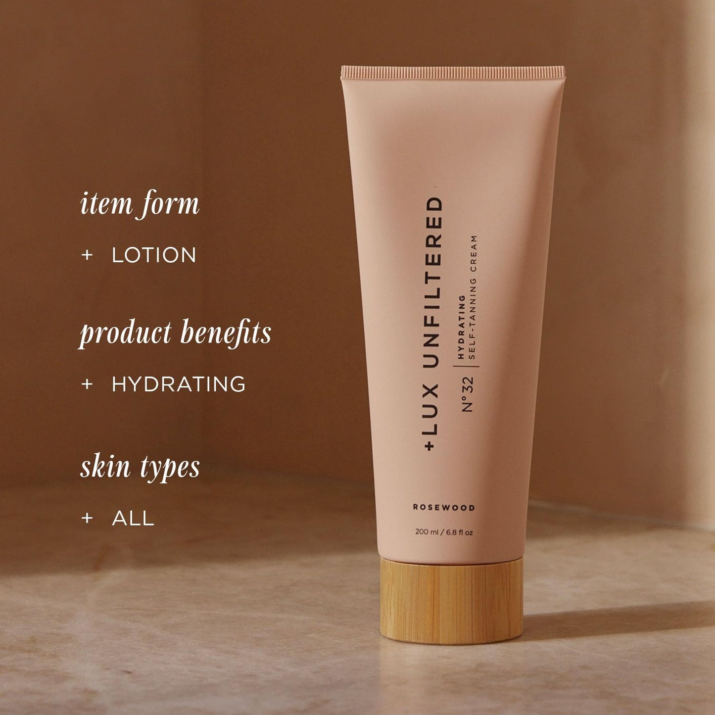+ Lux Unfiltered N°32 Gradual Hydrating Self Tanner in Rosewood - Self Tanning Lotion with No Mess - Gradual Self Tanner - Self Tanners Best Sellers