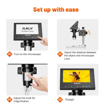 Elikliv Microscope, LCD Digital Coin Microscope 1000x, Coin Magnifier with 8 Adjustable LED Lights, PC View Compatible for Windows, EDM4, 4.3Inch (Black)