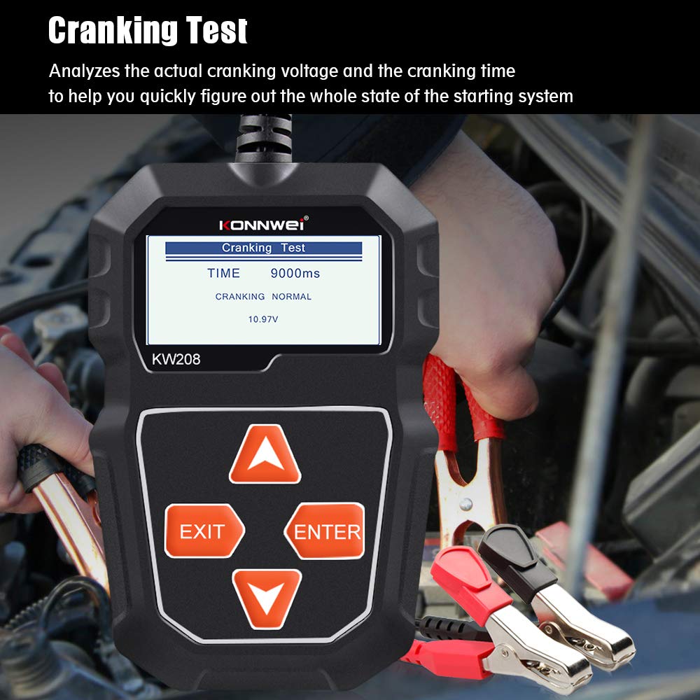 KONNWEI KW208 12V Car Battery Tester, 100-2000 CCA Load Tester Automotive Alternator Tester Digital Auto Battery Analyzer Charging Cranking System Tester for Truck Marine Motorcycle SUV Boat