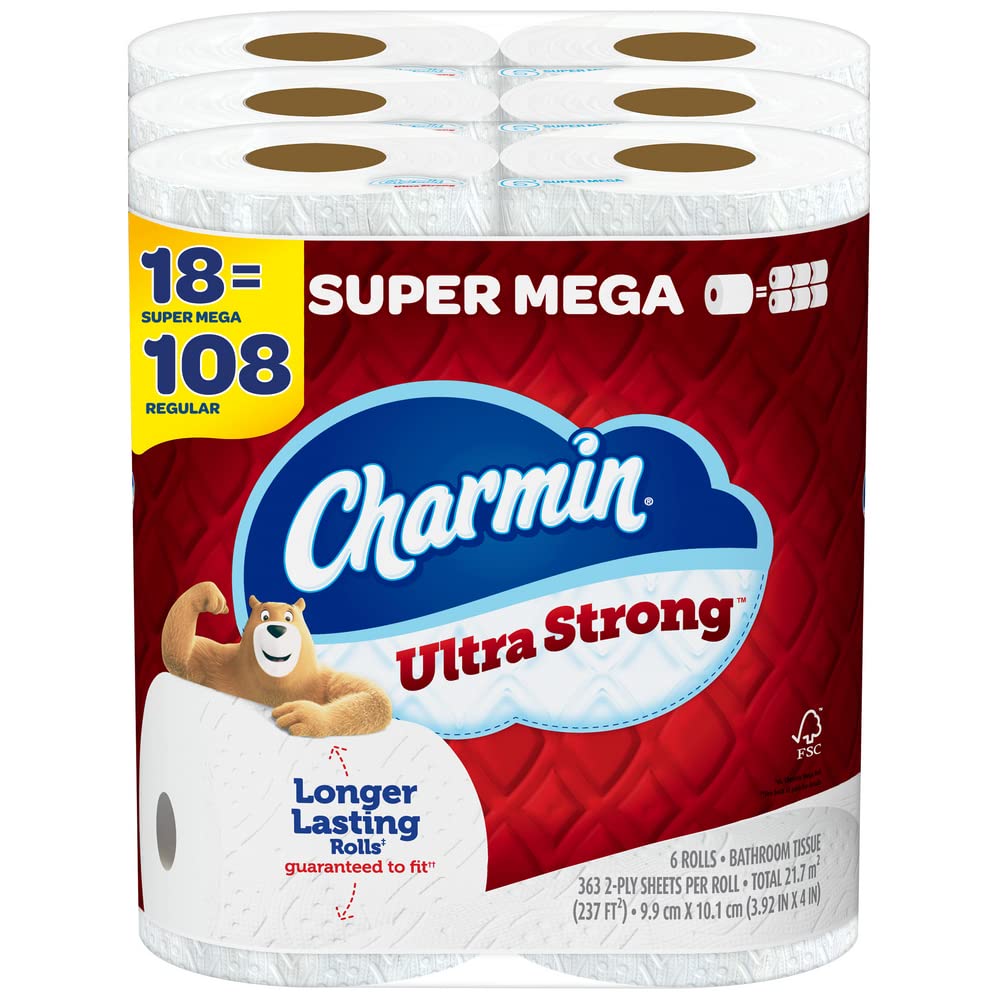 Charmin Ultra Strong Toilet Paper, 18 Super Mega Rolls = 108