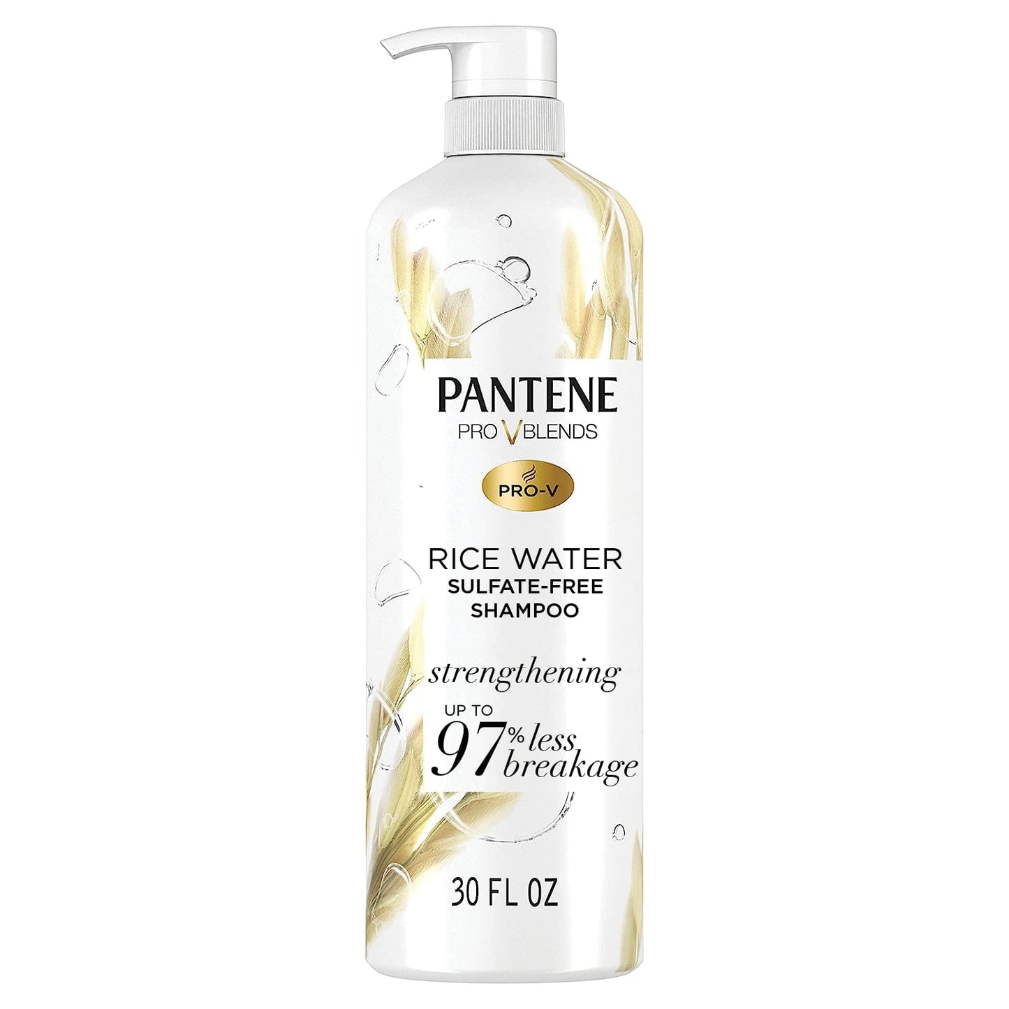 Pantene Sulfate Free Shampoo with Rice Water, Protects Natural Hair Growth, Volumizing, for Women, Nutrient Infused with Vitamin B5, Safe for Color Treated Hair, Pro-V Blends, 30.0 oz