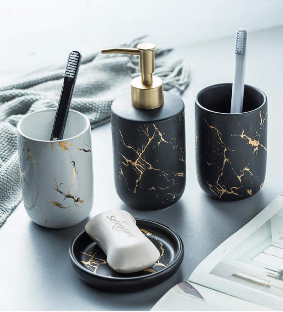 YYW Bathroom Accessories Set, 4Pcs/Set Luxury Ceramic Bathroom Accessory Set, Soap/Lotion Dispenser, Bathroom Tumbler, Soap Dish for Home Hotel Bathroom (White)