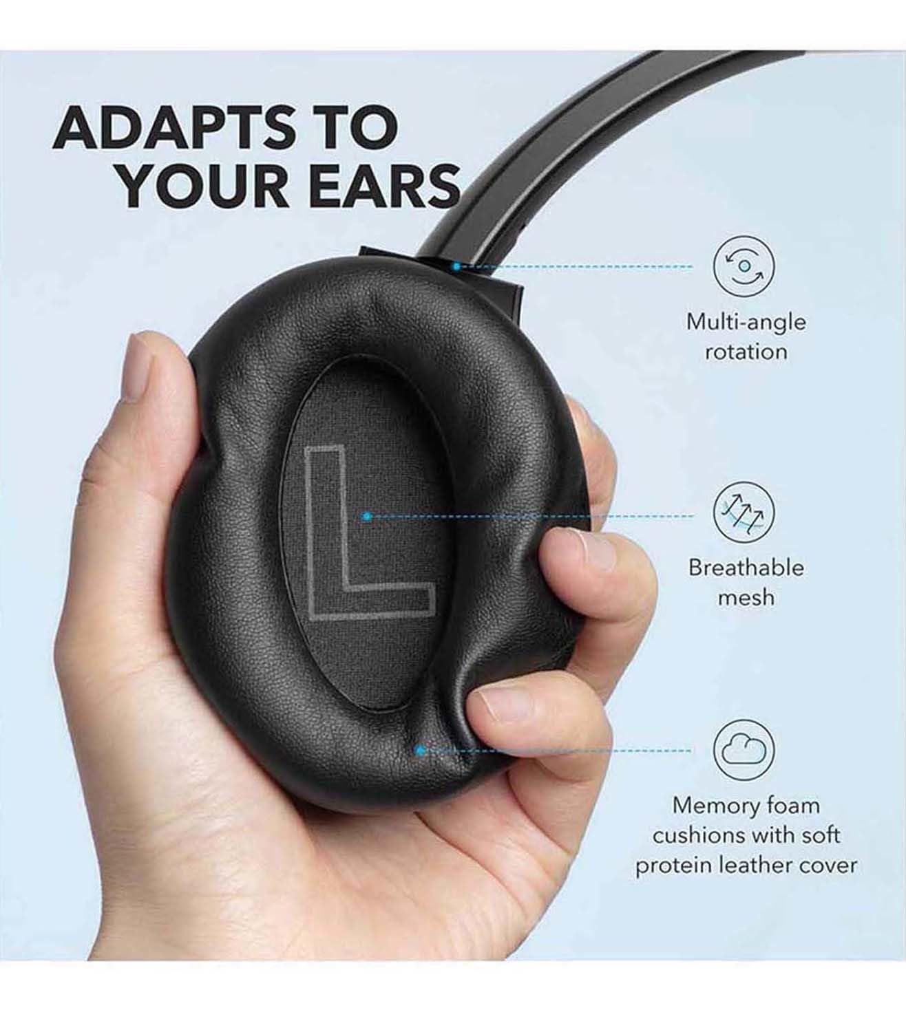 Soundcore Anker Life Q20 Hybrid Active Noise Cancelling Headphones, Wireless Over Ear Bluetooth Headphones, 40H Playtime, Hi-Res Audio, Deep Bass, Memory Foam Ear Cups, for Travel, Home Office