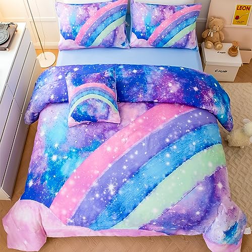 ANGIYUIN Tie Dye Comforter Girls Twin Comforter Set, 6 Pieces Colorful Rainbow Bed in A Bag, Pastel Gradient Galaxy Bedding Sets with Sheets, Comforter and Pillowcases for Teens Kids