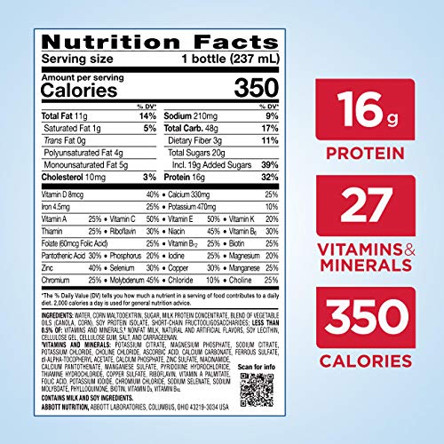 Ensure Plus Liquid Nutrition Shake with Fiber, 16 Grams of Protein, , Vanilla, 8 Fl Oz Bottle (Pack of 24)