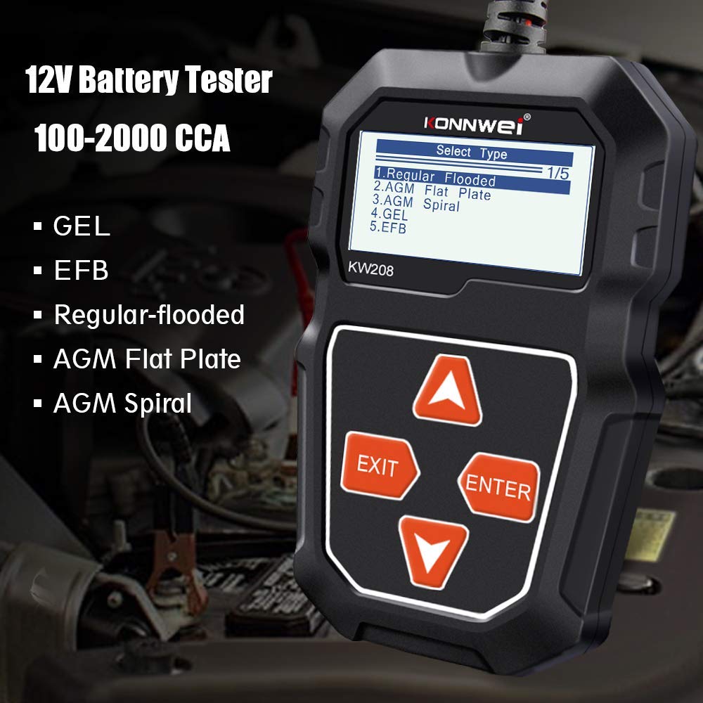 KONNWEI KW208 12V Car Battery Tester, 100-2000 CCA Load Tester Automotive Alternator Tester Digital Auto Battery Analyzer Charging Cranking System Tester for Truck Marine Motorcycle SUV Boat