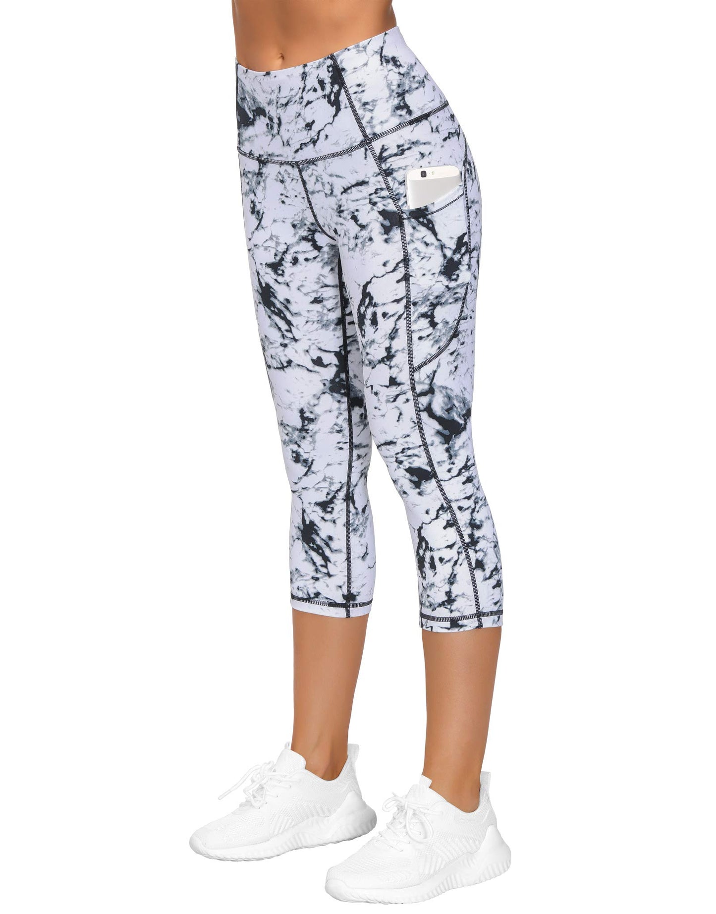 THE GYM PEOPLE Thick High Waist Yoga Pants with Pockets, Tummy Control Workout Running Yoga Leggings for Women (Small, Z- Capris Marble)
