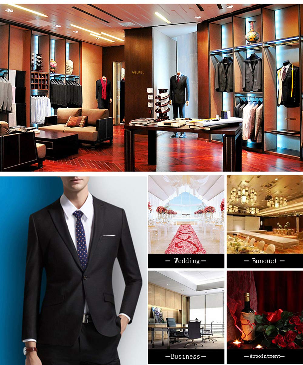 WULFUL Men’s Suit Slim Fit One Button 3-Piece Suit Blazer Dress Business Wedding Party Jacket Vest & Pants Dark Grey