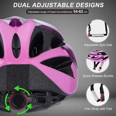 Zacro Adult Bike Helmet Lightweight - Bike Helmet for Men Women Comfort with Pads&Visor, Certified Bicycle Helmet for Adults Youth Mountain Road Biker (Pink Plus Purple, Universal Adult(54-62 cm))