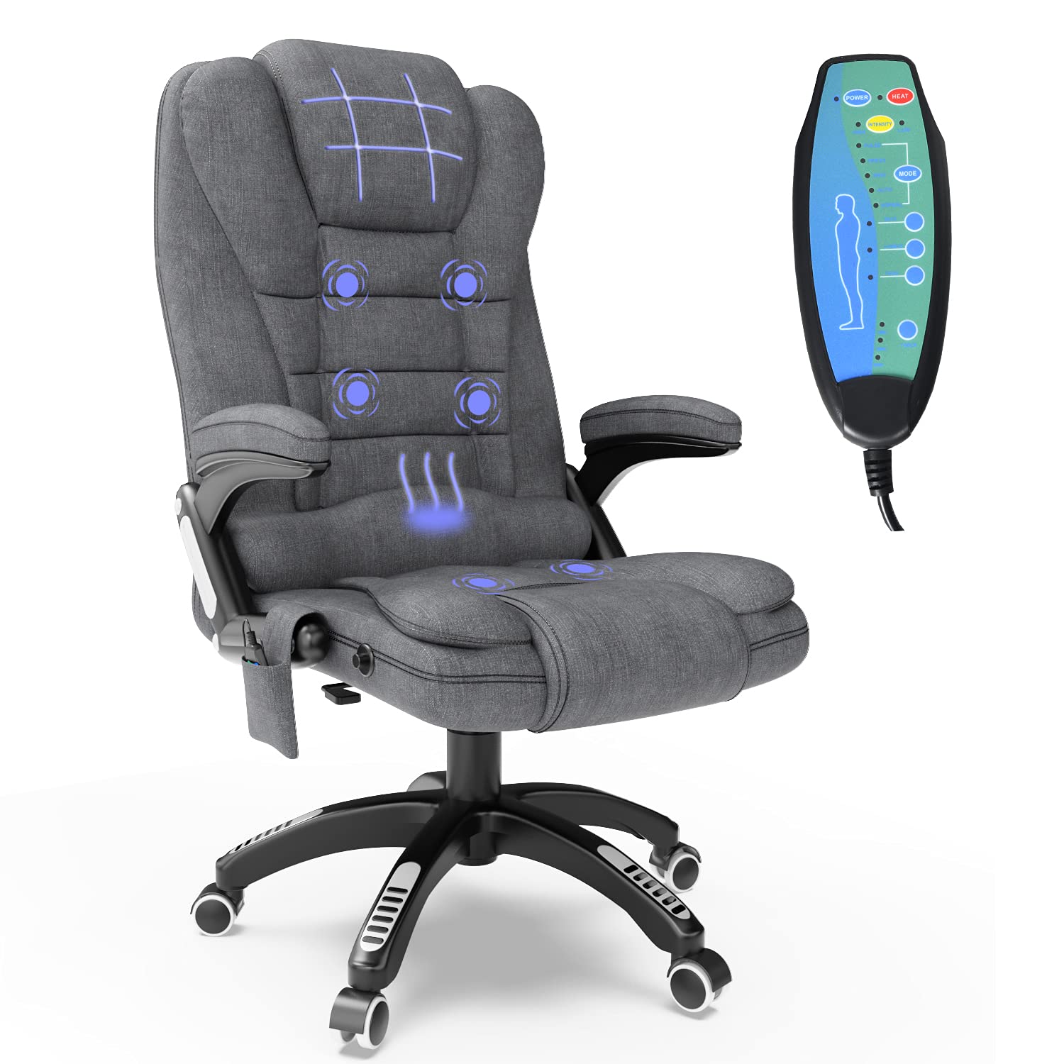 Ergonomic Massage Office Chair with Heated Linen Fabric High Back