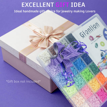 Gionlion 6000 Pcs Clay Beads for Bracelet Making, 24 Colors Flat Preppy Beads for Friendship Bracelet Kit, Polymer Clay Heishi Beads with Charms for Jewelry Making, Crafts Gifts for Teen Girls