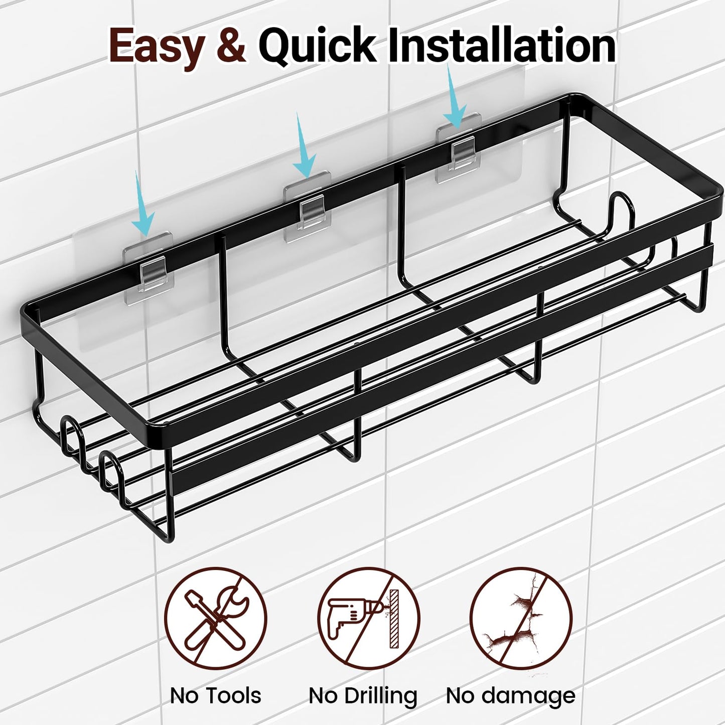 WOWBOX Shower Caddy Shelf, 2 Pack Adhesive Bathroom Shower Organizer Hanging Shower Shelf for Inside Shower, No Drilling Stainless Black Shower Shelves for Bathroom Storage&Home Decor&Kitchen