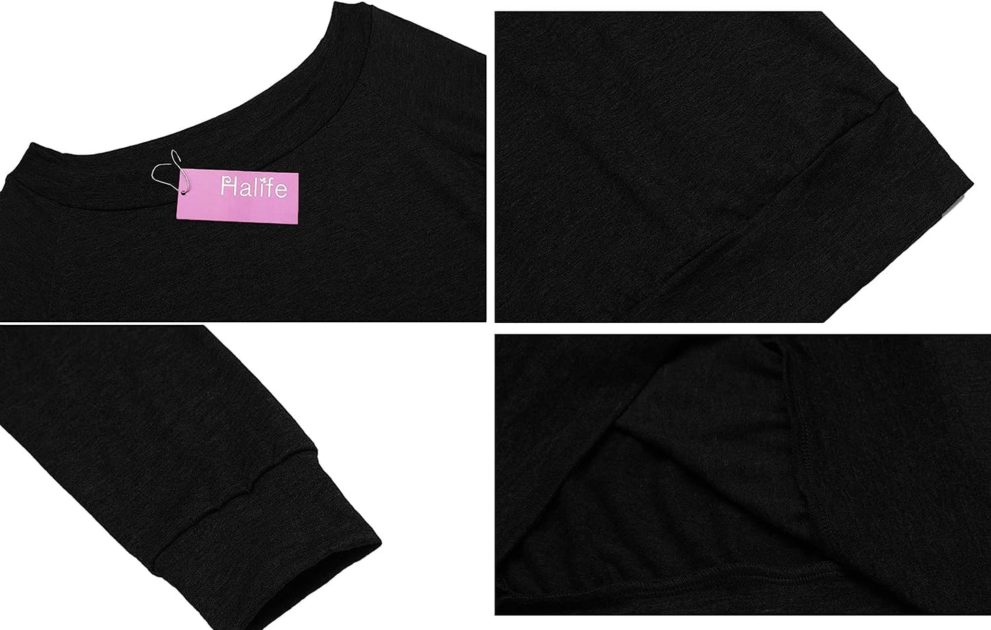 Halife Women's Long Sleeve Boat Neck Off Shoulder Blouse Tops Large Black
