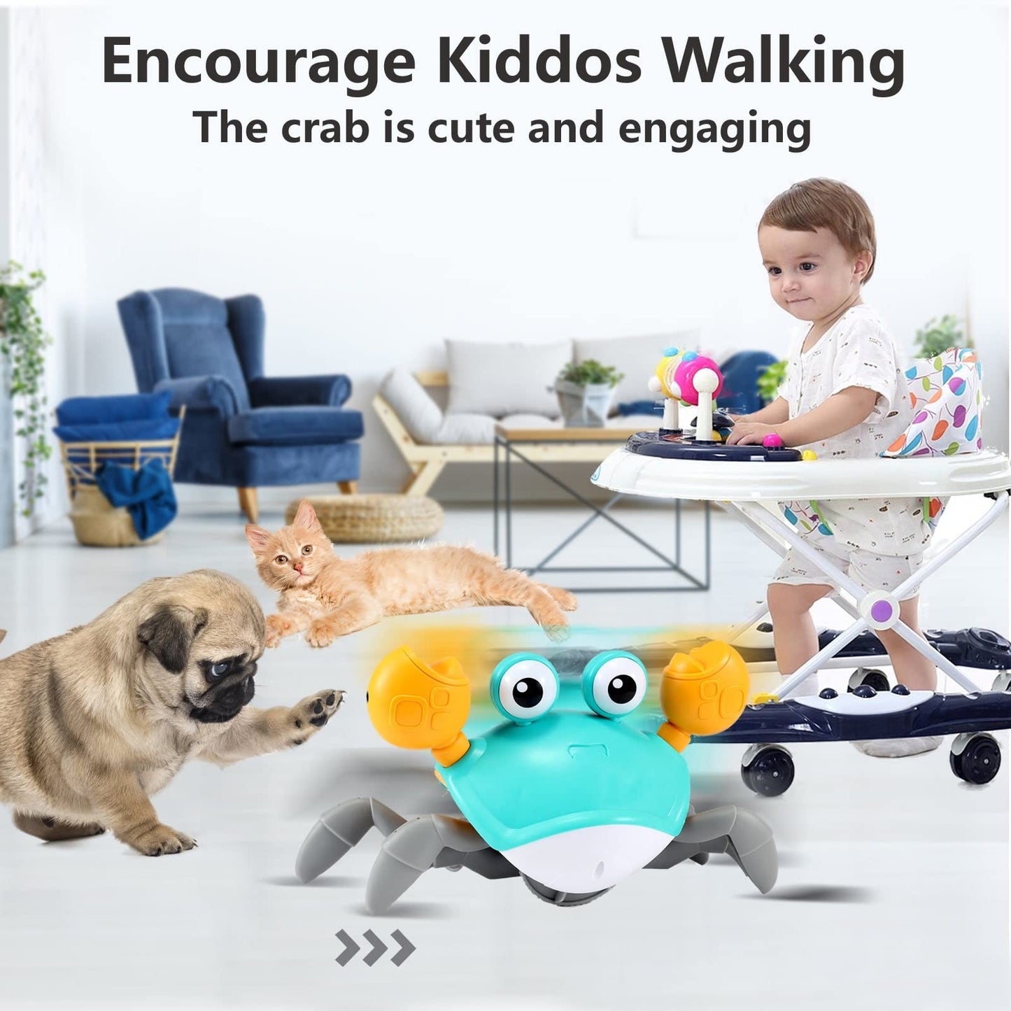 Baby Toys Infant Crawling Crab: Tummy Time Toy Gifts 3 4 5 6 7 8 9 10 11 12 Babies Boy Girl 3-6 6-12 Learning Crawl 9-12 12-18 Walking Toddler 36 Months Old Music Development Interactive Birthday Gift