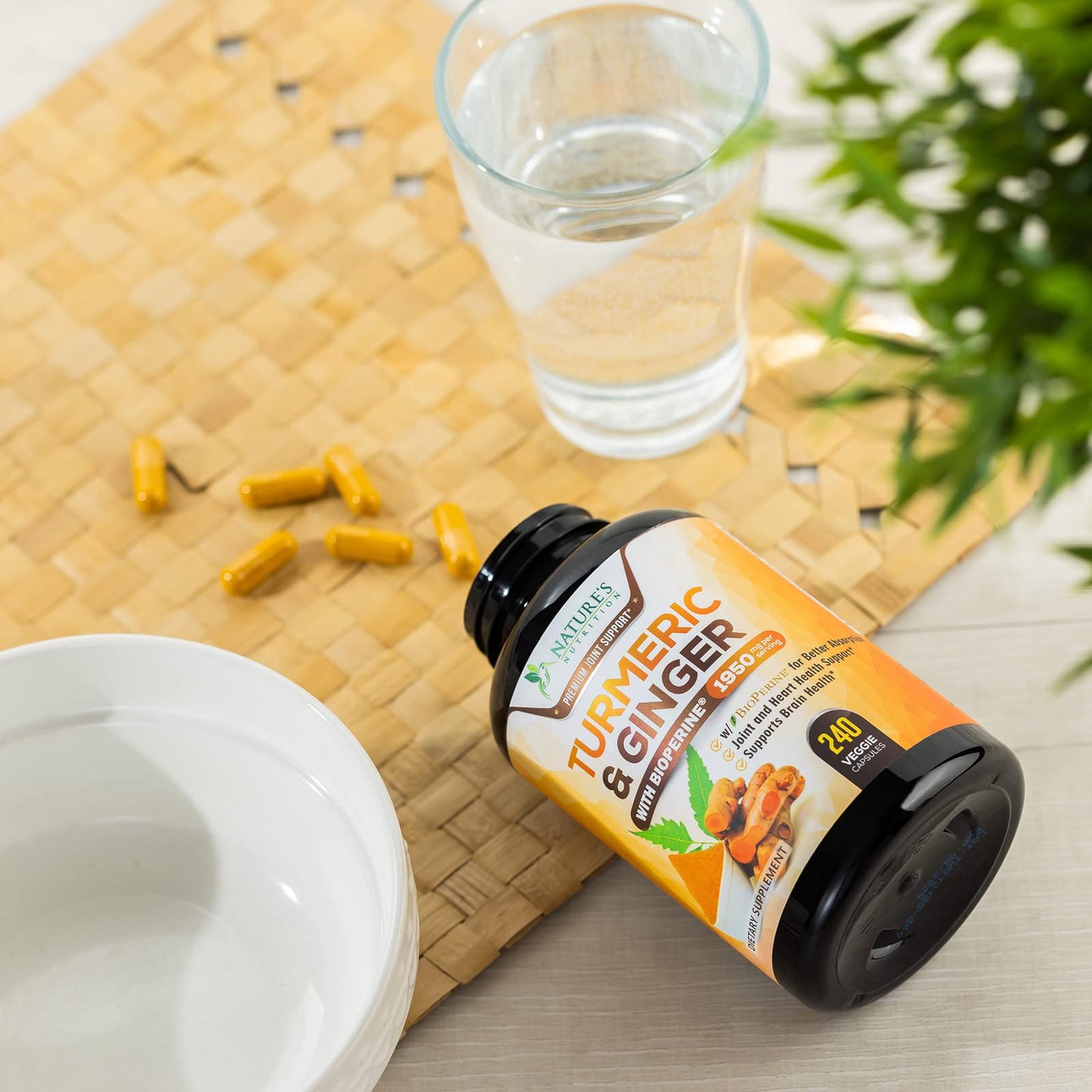 Turmeric Curcumin with BioPerine & Ginger 95% Standardized Curcuminoids 1950mg - Black Pepper for Max Absorption, Herbal Joint Support, Nature's Tumeric Extract Supplement, Vegan - 240 Capsules