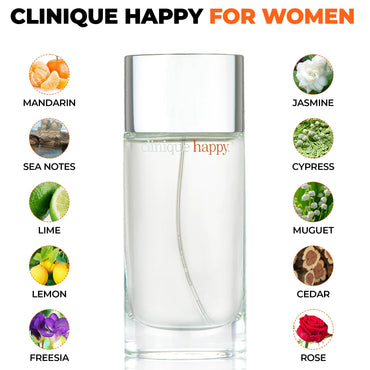 Clinique Happy Perfume For Women 3.4 oz With 1.5 lbs of Hershey’s Christmas Kisses and Chocolate Squares Peppermint Bark. Empty Travel Perfume Atomizer included