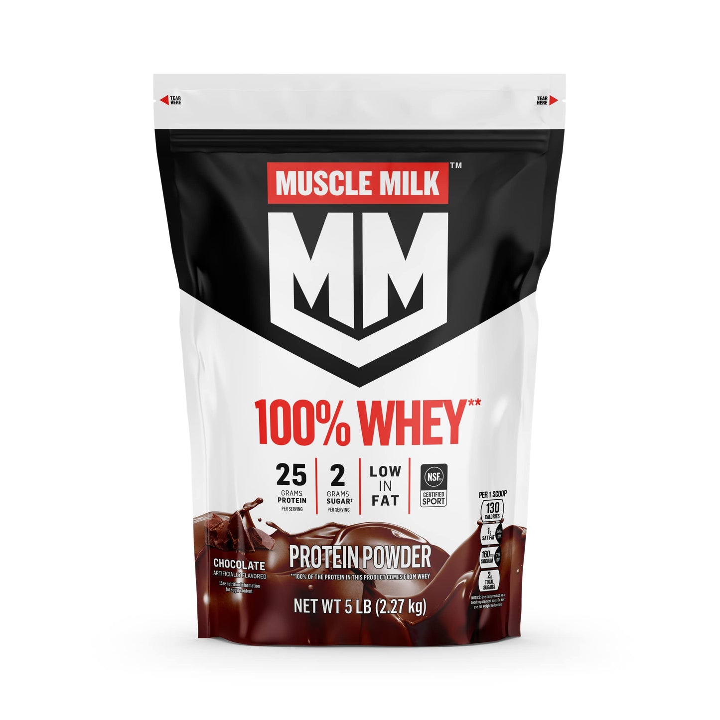 Muscle Milk 100% Whey Protein Powder, Chocolate, 5 Pound,(PACK OF TWO) 66 Servings, 25g Protein, 2g Sugar, Low in Fat, NSF Certified for Sport, Energizing Snack, Workout Recovery, Packaging May Vary