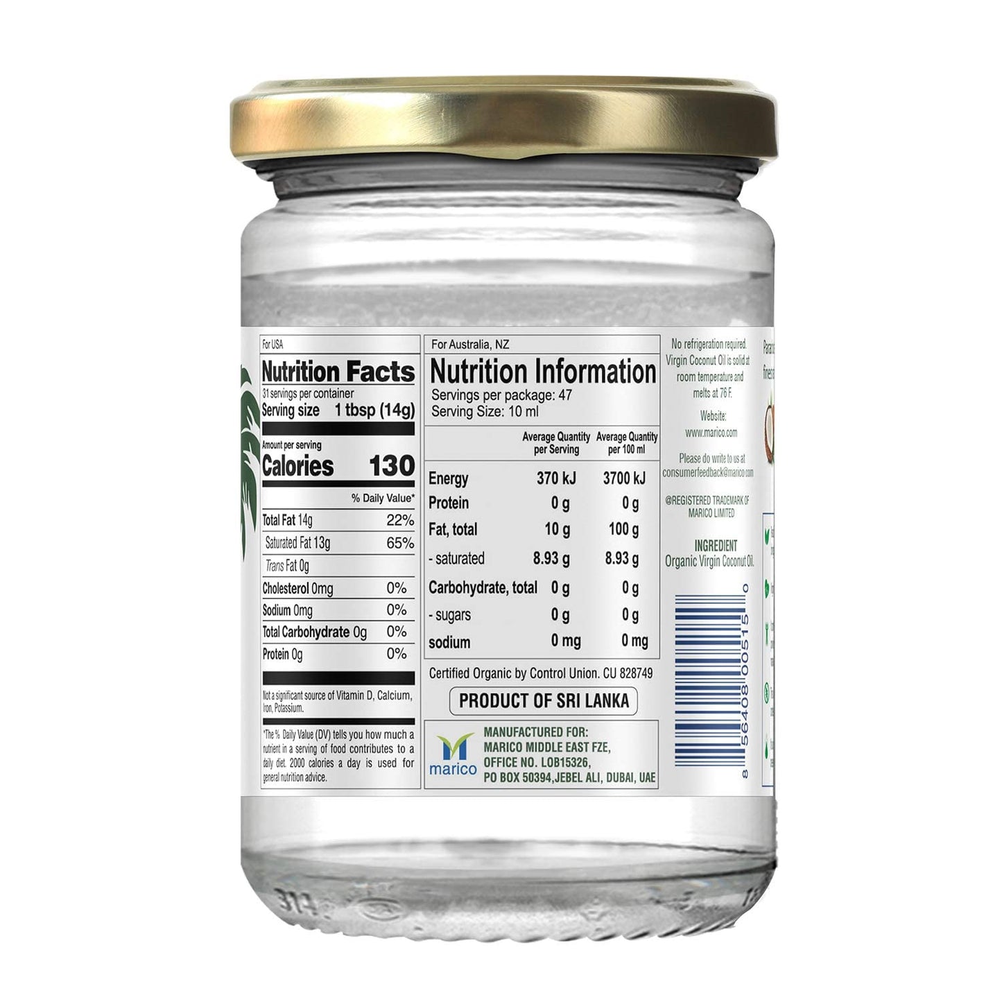 Parachute Naturalz Virgin Coconut Oil | 100% Organic Cooking Oil, Hair Oil and Skin Oil | Cold Pressed | USDA Certified |16 Fl. Oz
