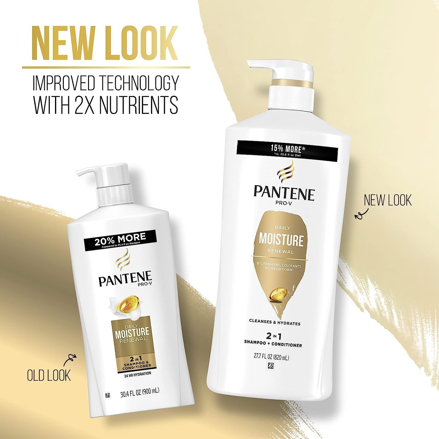 Pantene 2-in-1 Shampoo and Conditioner Twin Pack with Hair Treatment Set, Daily Moisture Renewal for Dry Hair, Safe for Color-Treated Hair (Set of 3)