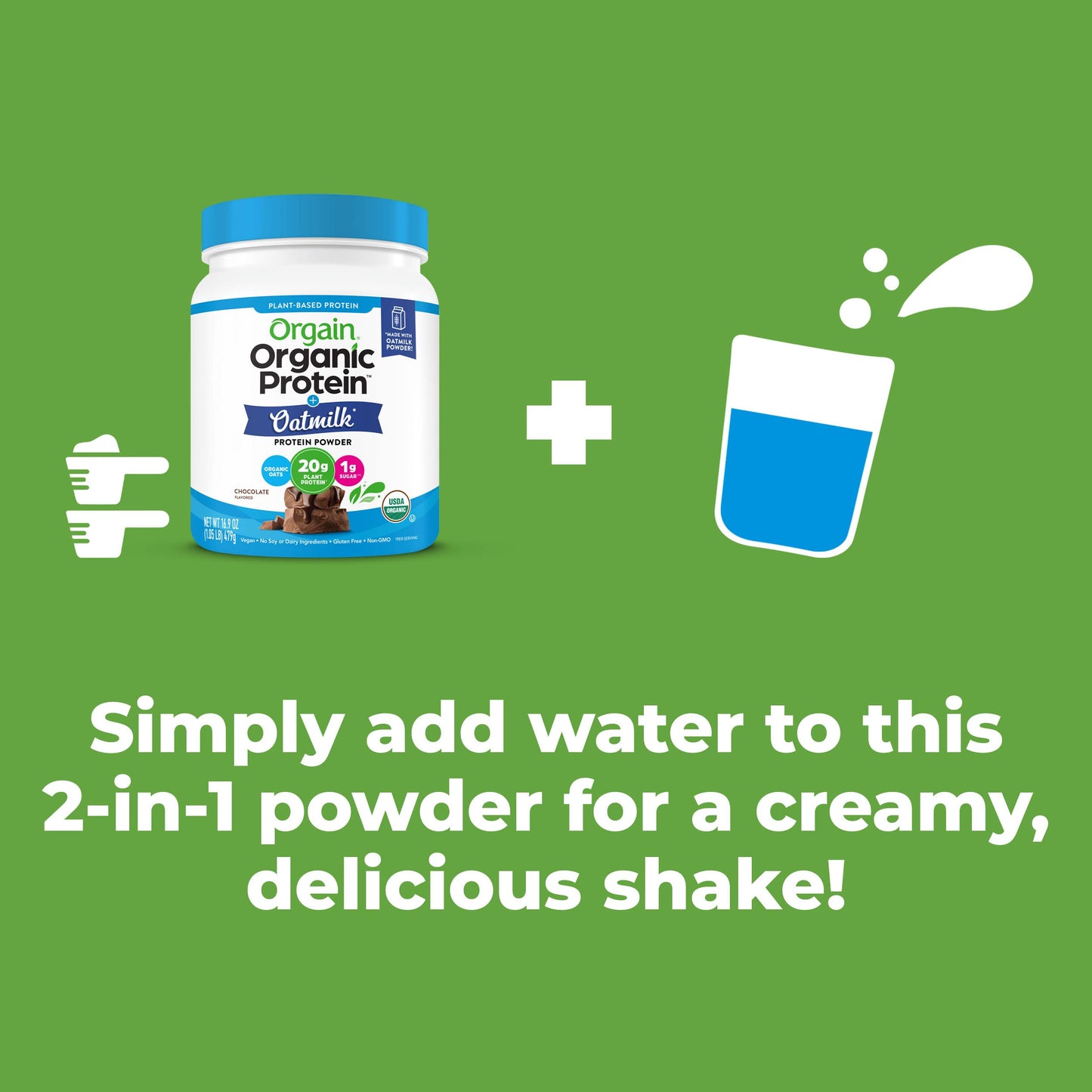 Orgain Organic Vegan Protein Powder + Oat Milk, Chocolate - 20g Plant Based Protein with Milk from Oats, Gluten Free, Dairy Free, Lactose Free, Soy Free, Low Sugar, Non GMO, Kosher - 1.05lb