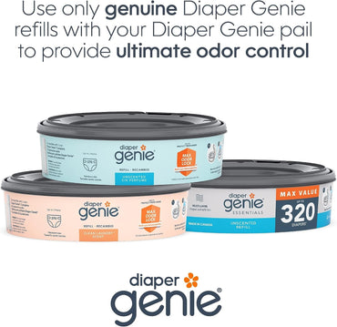 Diaper Genie Essentials Round Refill 4-Pack | Holds Up to 1280 Newborn Diapers | Features Unscented Continuous Film | Compatible with Diaper Genie Complete and Expressions Pails