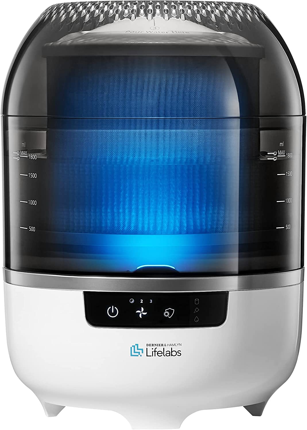 DH Lifelabs | Aaira Mini Hydrating Air Purifiers | Eliminates 99.9% of Bacteria Viruses Mold | HOCl Cleans Moisturizes Air Odor Eliminator for Smokers | Coverage 323 Sq Ft for Large Room Bedroom Home Mini Grey