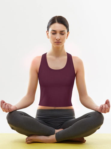 4 Pieces Basic Crop Tank Tops Sleeveless Racerback Crop Sport Top for Women (Leather Pink, Coffee, Serenity, Dark Red,Small)