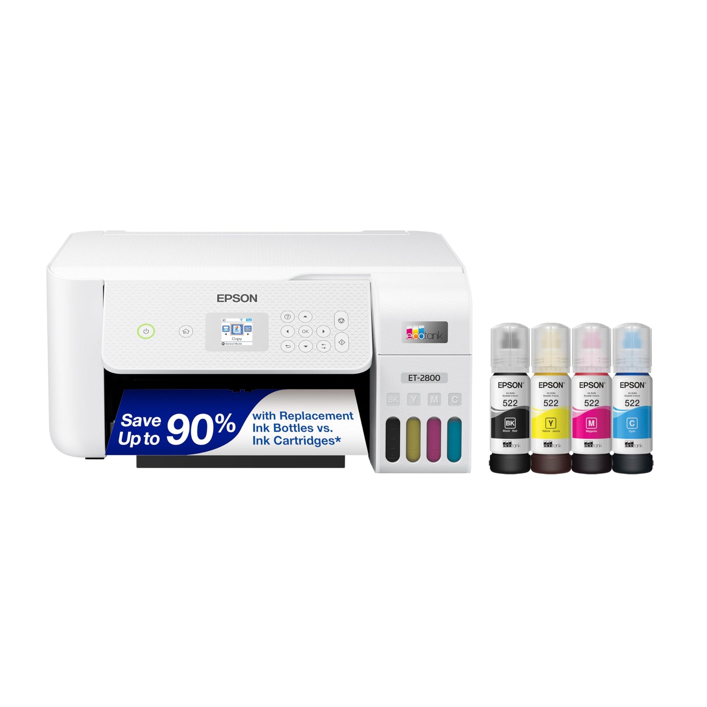 Epson EcoTank ET-2800 Wireless Color All-in-One Cartridge-Free Supertank Printer with Scan and Copy – The Ideal Basic Home Printer - White, Medium