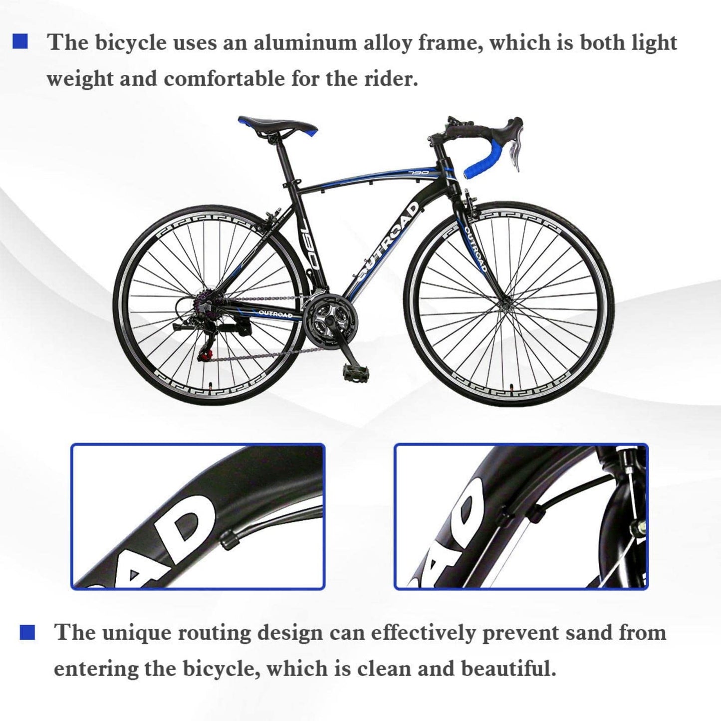 PanAme 14-21 Speed Road Bike with Light Aluminum Alloy Frame, 700C Wheel Commuter Bicycle with Dual V Brakes for Men and Women, Adult Faster Racing Bike (Black, Red, Blue, White)… (FT-Blue)