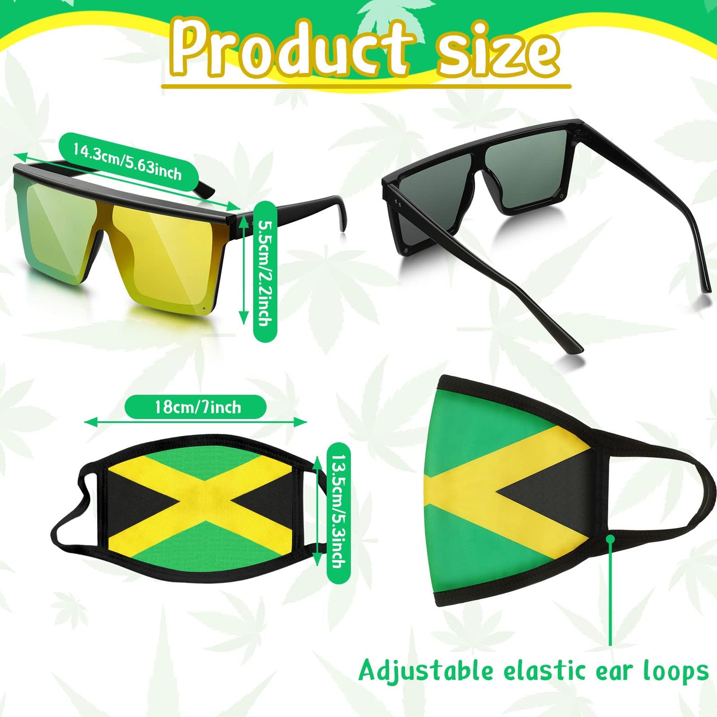Yahenda 4 PCS Jamaican Swimsuit for Women, Include Sarong Wrap Cover Up, Water Shoe, Face Cover, Sunglasses (Women 8.5-9.5)