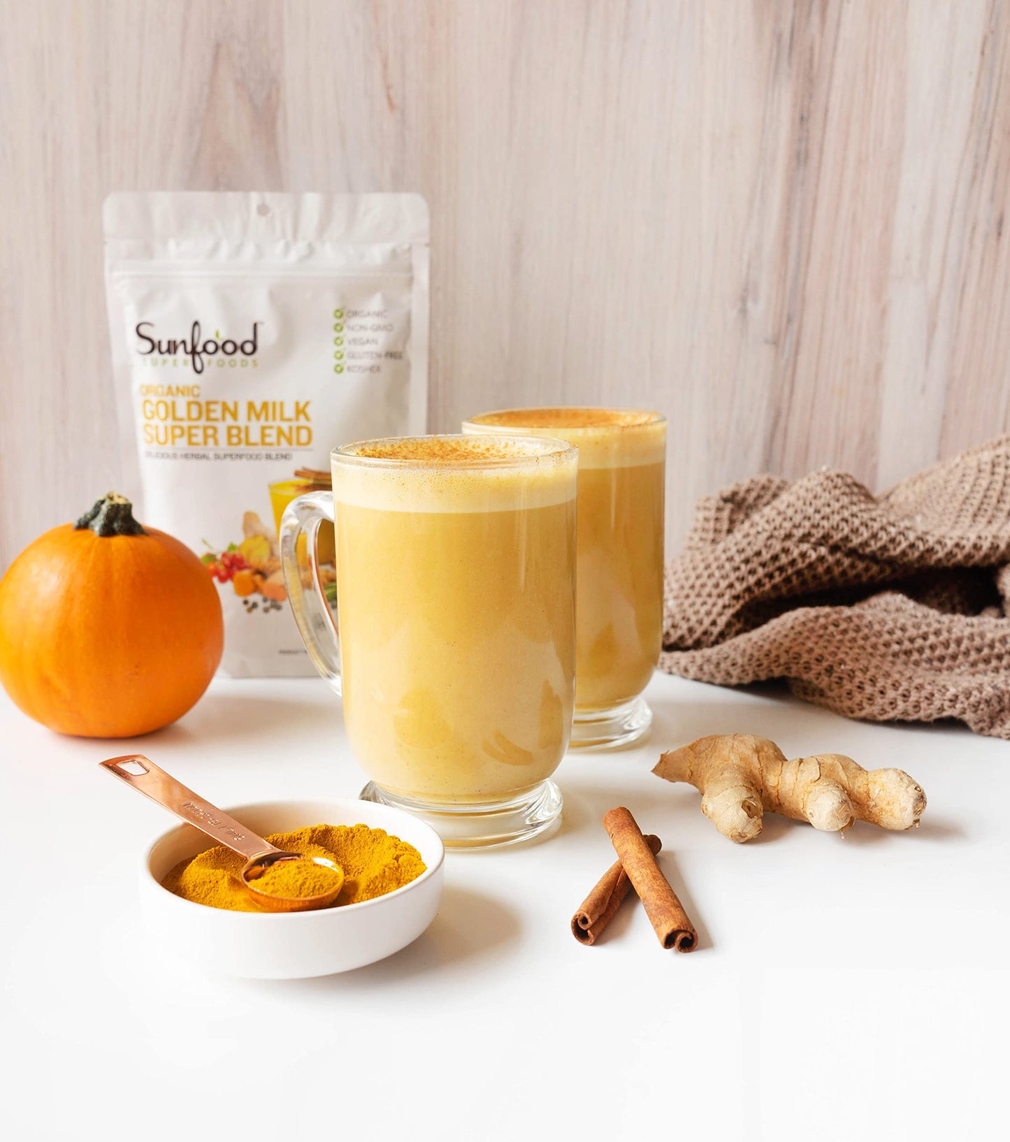 Sunfood Golden Milk Superfood Powder, Organic Turmeric Latte Blend with Ginger, Black Pepper, Maca & Cinnamon, Gut Health - Gluten Free, Vegan, Non GMO Coffee Alternative - 6 oz Bag, 56 Servings