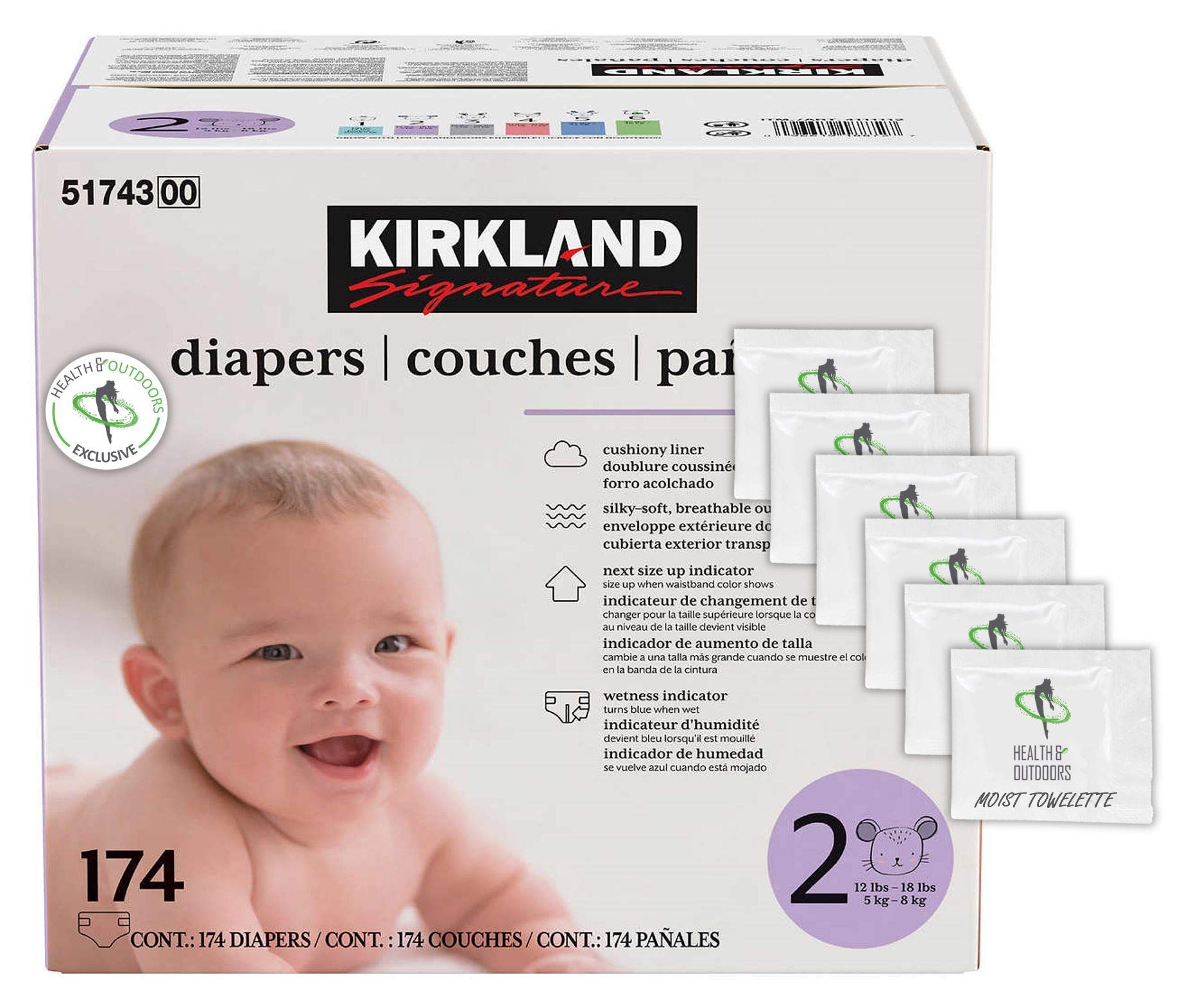 Kirkland Signature Diapers Size 2 (12lbs 18 lbs) 174 Count W/ Exclus