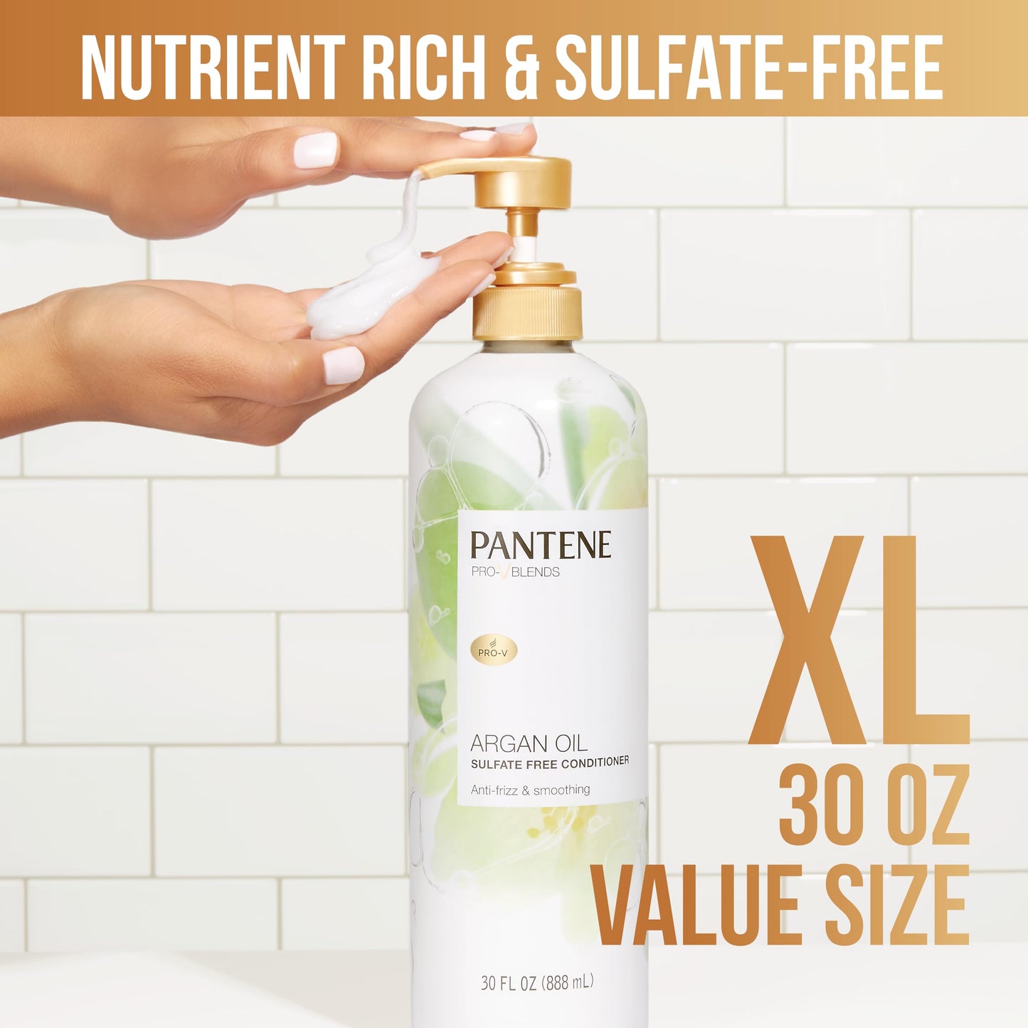 Pantene Argan Oil Conditioner for dry damaged hair, Smoothing and Moisturizing, Nutrient Infused with Vitamin B5, Anti Frizz, Safe for Color Treated Hair, Pro-V Blends, 30.0 oz