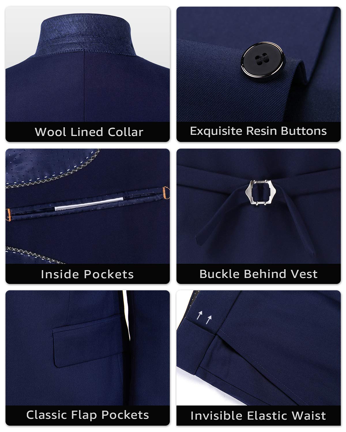 YND Men's Slim Fit 2 Button 3 Piece Suit Set, Blazer Jacket Vest Pants and Tie, Solid Wedding Dress Tux and Trousers White