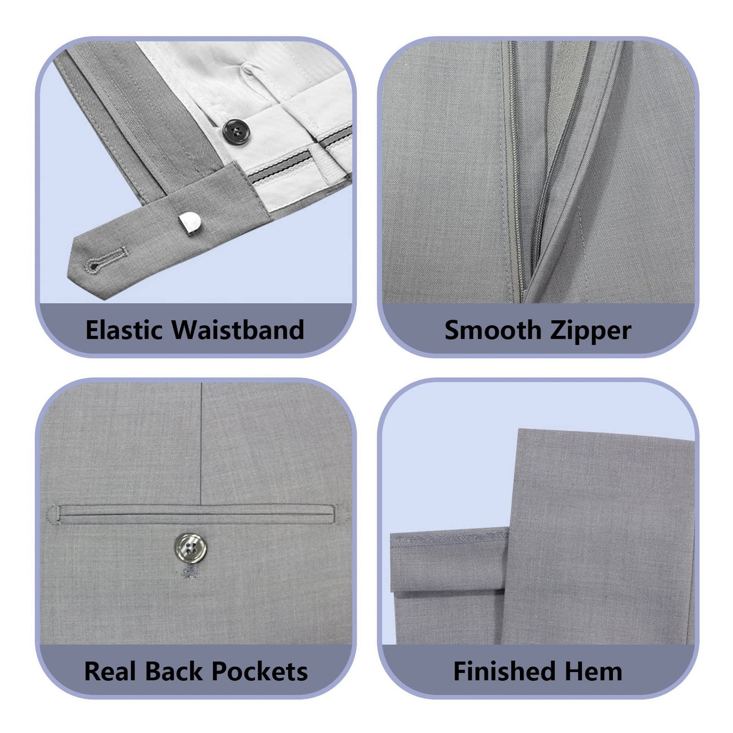 Cooper & Nelson Men's Suit Slim Fit, 3 Piece Suits for Men, One Button Jacket Vest Pants with Tie, Tuxedo Set Light Grey XS