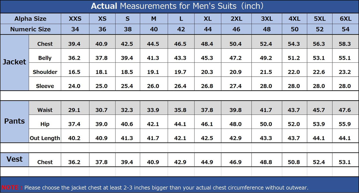 Slim Fit 3 Piece Suits for Men Set Formal Wedding Suit Double Breasted Vest Casual Dress Navy Suits Size 42 L