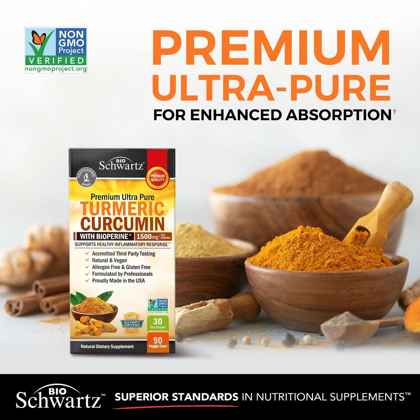 Turmeric Curcumin with Black Pepper Extract 1500mg - High Absorption Ultra Potent Turmeric Supplement with 95% Curcuminoids and BioPerine - Non GMO Turmeric Capsules for Joint Support - 90 Capsules