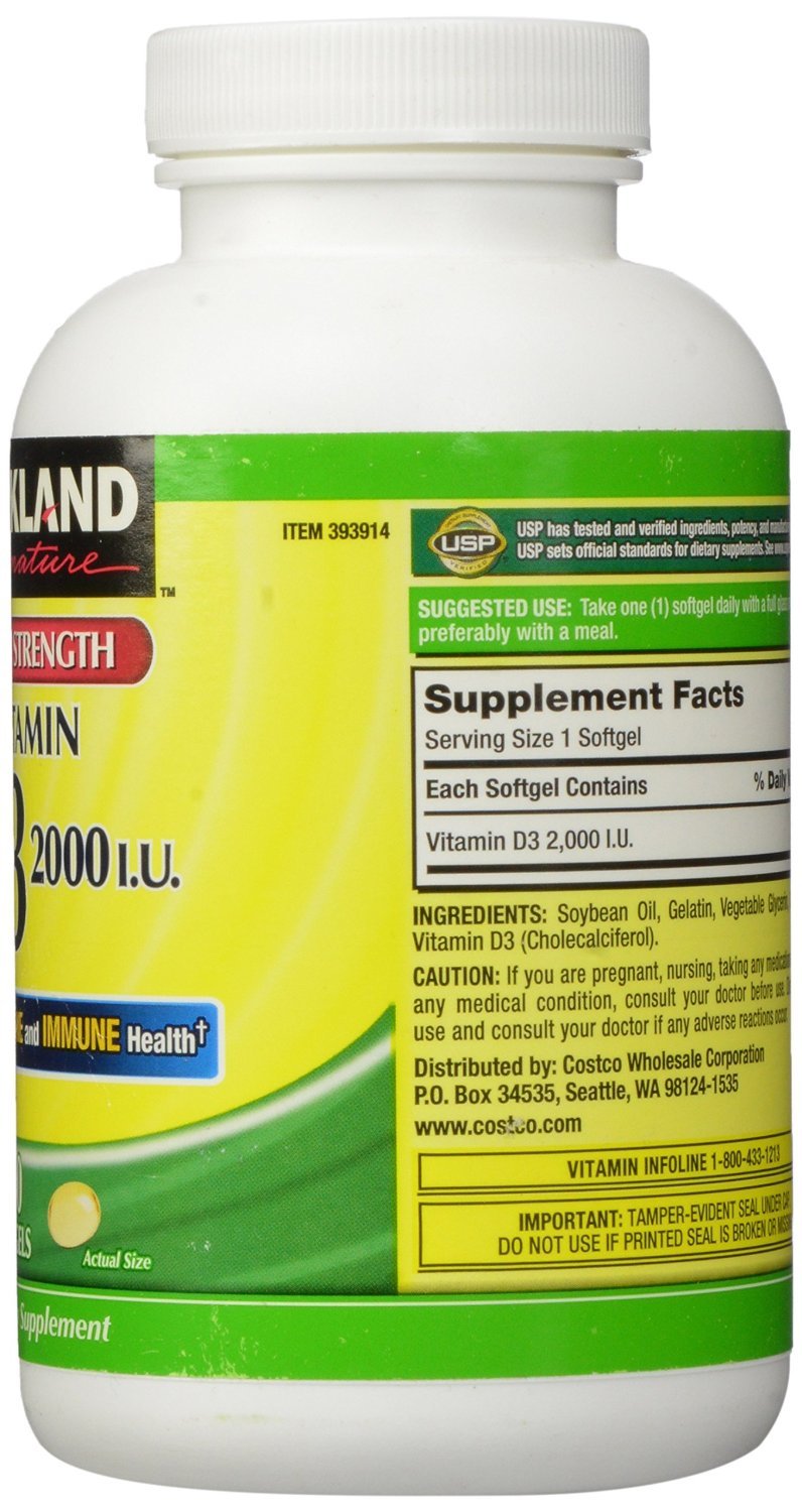 Kirkland Signature Extra Strength D3 50 mcg., 600 Softgels (4 Pack)