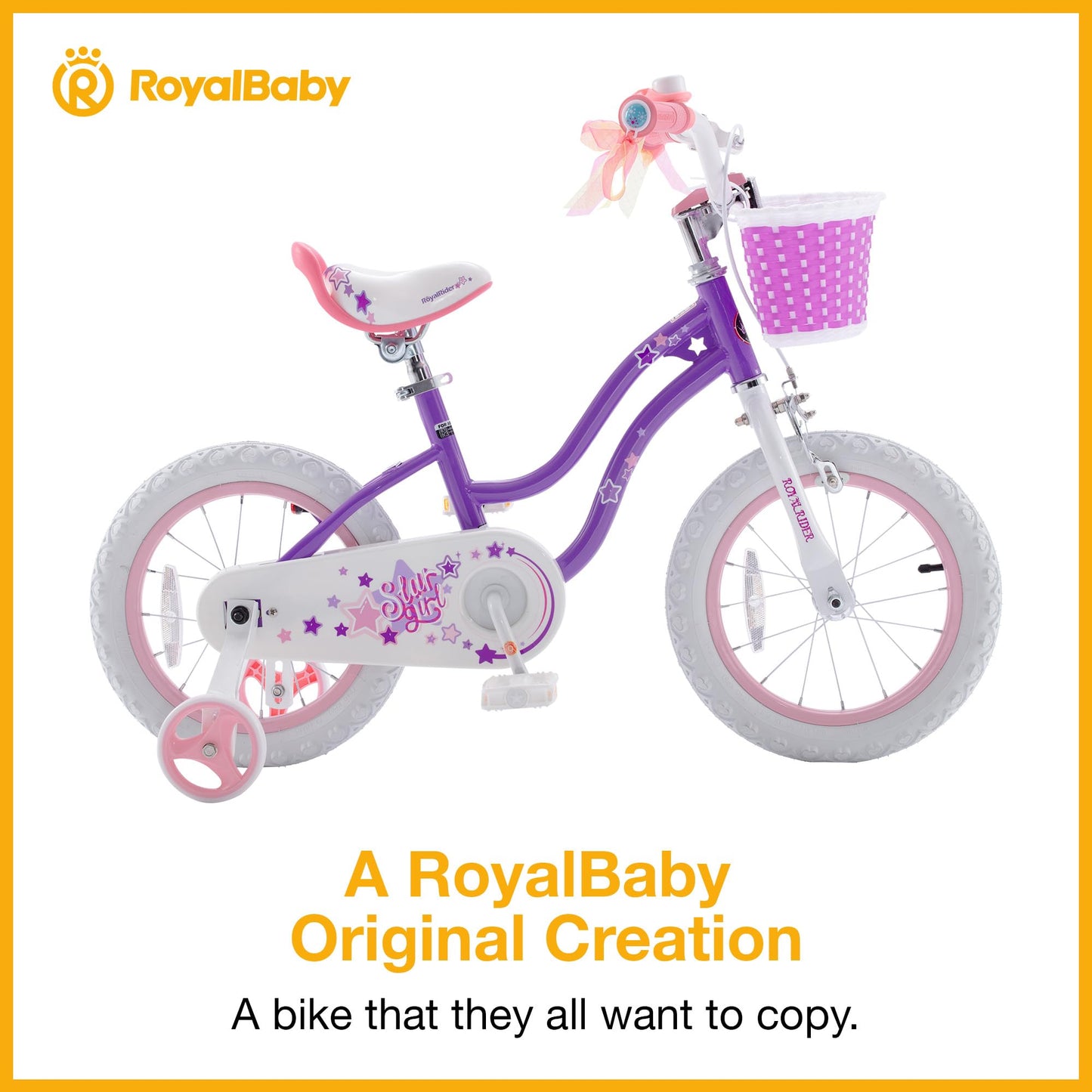Royalbaby Stargirl Kids Girls Bike Bicycle with Basket Training Wheels 14 Inch Purple