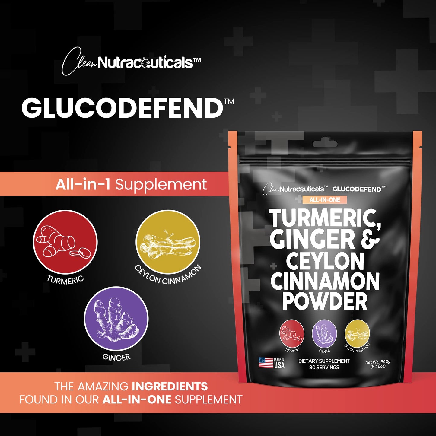 3in1 Turmeric Curcumin Ginger Root & Ceylon Cinnamon Powder Supplement Made in USA - Turmeric Powder for Health, Cooking, Baking - Premium Quality Ginger Powder - Alternative to Pills Capsules Tablets