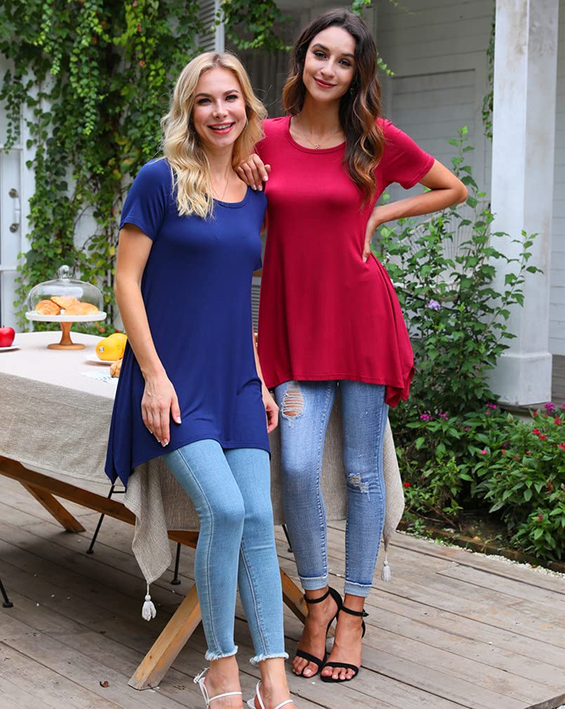 POPYOUNG Womens Summer Short Sleeve Tunic Tops Casual Swing Blouse Shirt XL, Stripe Black