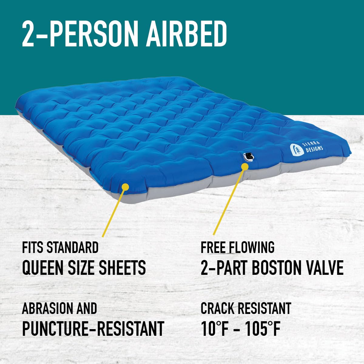 Sierra Designs Queen Campaign Air Mattress | Air Bed for Car Camping and Travel | Full TPU Construction Means no Harmful or Toxic Materials | Includes Battery Operated Pump of Easy Fast Inflation |[NONE RETURNABLE ITEM