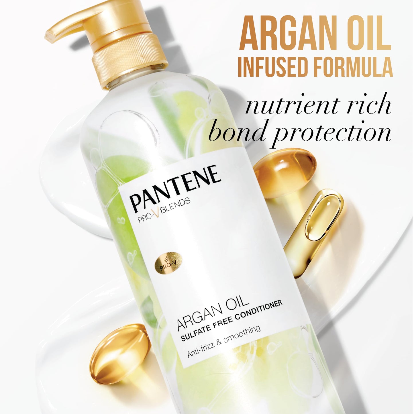 Pantene Argan Oil Conditioner for dry damaged hair, Smoothing and Moisturizing, Nutrient Infused with Vitamin B5, Anti Frizz, Safe for Color Treated Hair, Pro-V Blends, 30.0 oz