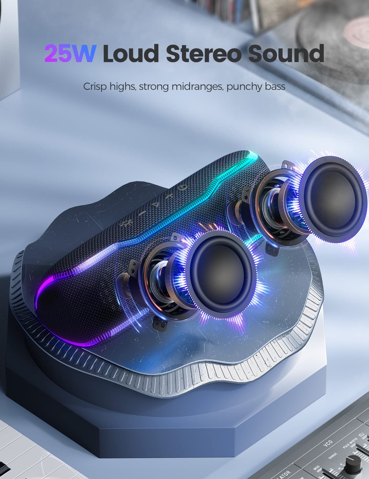 Portable Bluetooth Speaker, IPX7 Waterproof Wireless Speaker with Colorful Flashing Lights, 25W Super Bass 24H Playtime, 100ft Range, TWS Pairing for Outdoor, Home, Party, Beach, Travel