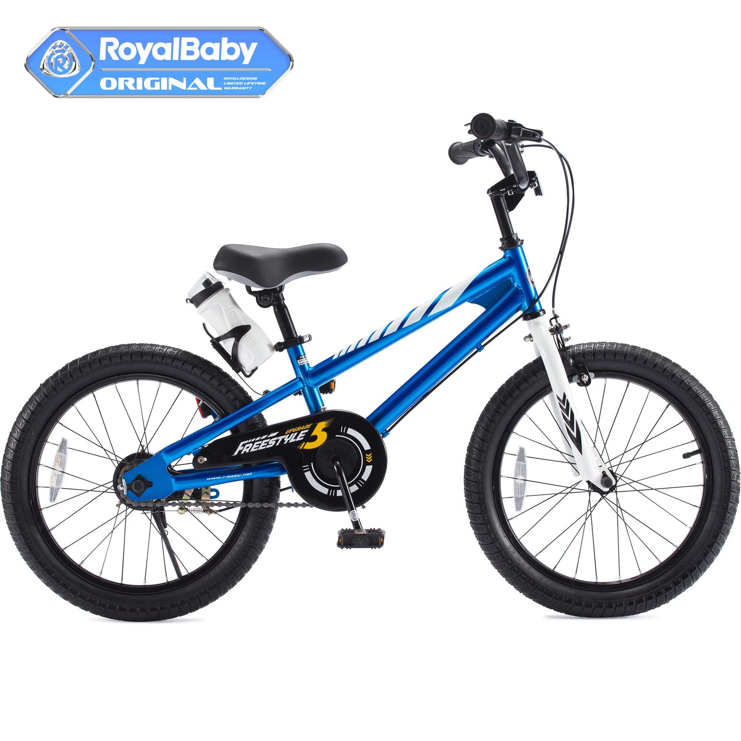 RoyalBaby BMX Freestyle Kid's Bike with Two Hand Brakes, Tool Free Pedal Assembly Boy's Bike and Girl's Bike, Training Wheels for 12" 14" 16", Kickstand for 16" 18" Bicycle, Blue Color (18 Inch)