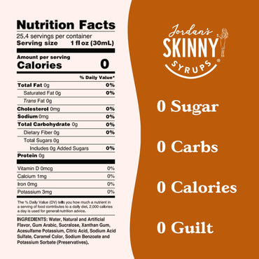 Jordan's Skinny Syrups Sugar Free Coffee Syrup, Sugar Cookie Flavor Drink Mix, Zero Calorie Flavoring for Chai Latte, Protein Shake, Food & More, Gluten Free, Keto Friendly, 25.4 Fl Oz, 1 Pack