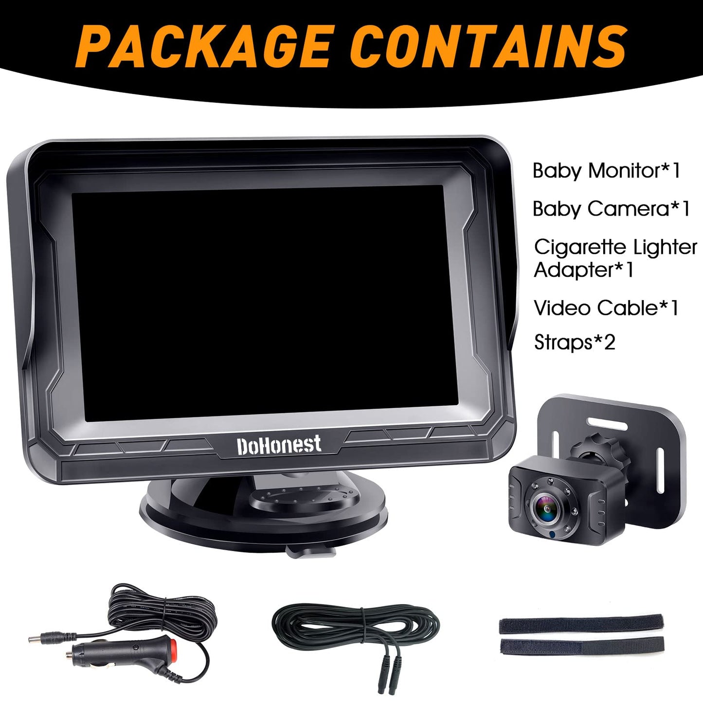 DoHonest Baby Car Camera HD 1080P: 360° Rotating Plug and Play Easy Install 3 Mins Rear Facing Car Baby Monitor with Camera Crystal Night Vision Backseat Camera Two Kids -V33