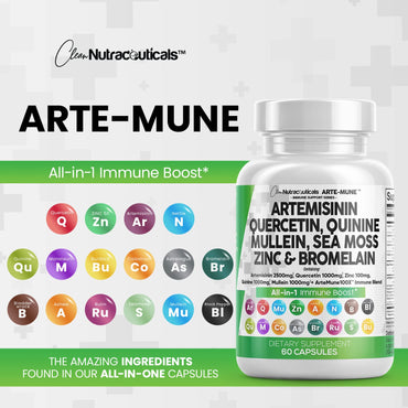 Artemisinin 2500mg Quercetin 1000mg Zinc 100mg Mullein Quinine Supplement with Sea Moss Bromelain Ashwagandha Root Nettle Leaf Bladderwrack Burdock Root Monolaurin Colostrum Rutin - Immune Support USA